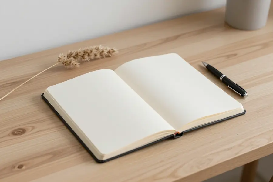 Un quaderno aperto sulla scrivania